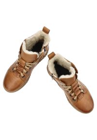 Brązowe Trzewiki Armodo Ocieplane Buty Damskie. Okazja: na co dzień. Kolor: brązowy. Materiał: skóra, futro, syntetyk. Sezon: zima. Obcas: na koturnie. Styl: casual, klasyczny #3