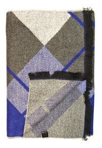 Modini - Szaro-niebieski szalik męski w kratę R31. Kolor: wielokolorowy, niebieski, szary. Materiał: wiskoza