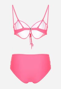 Born2be - Różowe Bikini Biustonosz i Majtki Figi z Wysokim Stanem Zdobione Siateczką Kinetia. Stan: podwyższony. Kolor: różowy. Wzór: aplikacja