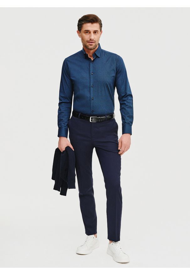 Pako Lorente - PAKO LORENTE – Koszula męska mikrowzór. Materiał: elastan, bawełna. Długość rękawa: długi rękaw. Długość: długie. Sezon: wiosna, lato