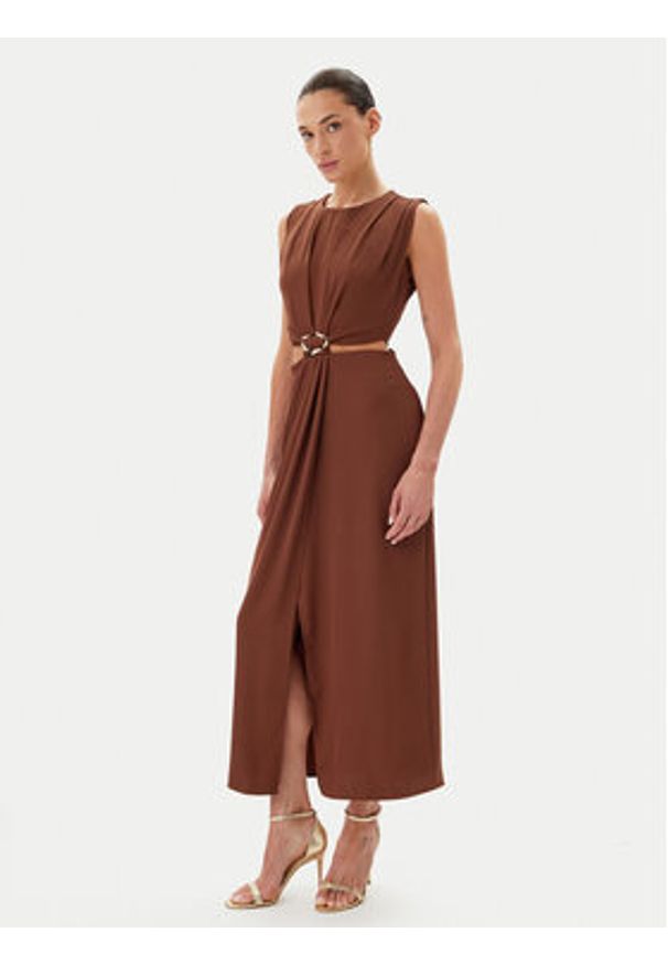 Haveone Sukienka wieczorowa AFS-N029 Brązowy Regular Fit. Kolor: brązowy. Materiał: syntetyk. Styl: wizytowy