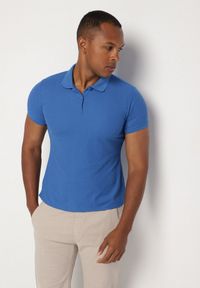 Born2be - Niebieski T-shirt Polo z Bawełną Fodelira. Okazja: na co dzień. Typ kołnierza: polo. Kolor: niebieski. Materiał: bawełna. Styl: klasyczny, elegancki, casual #4