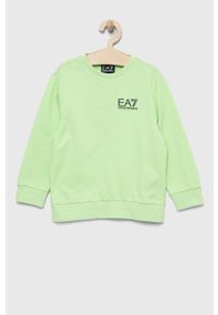 EA7 Emporio Armani bluza bawełniana dziecięca kolor zielony z nadrukiem. Kolor: zielony. Materiał: bawełna. Wzór: nadruk #1