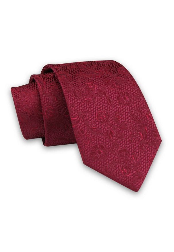 Alties - Ciemny Czerwony Elegancki Męski Krawat -ALTIES- 7cm, Klasyczny, w Tłoczony Wzór Florystyczny. Kolor: czerwony. Materiał: tkanina. Wzór: kwiaty. Styl: klasyczny, elegancki