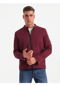 Ombre Clothing - Męska kurtka o kroju biker ze strukturalnego materiału – bordowa V2 - Rozmiar: XXL. Okazja: na co dzień. Typ kołnierza: kołnierzyk stójkowy. Kolor: czerwony. Materiał: materiał. Styl: casual, elegancki #4
