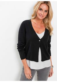 bonprix - Gładki kardigan. Kolor: czarny. Materiał: dzianina. Wzór: gładki, ze splotem. Styl: klasyczny #1