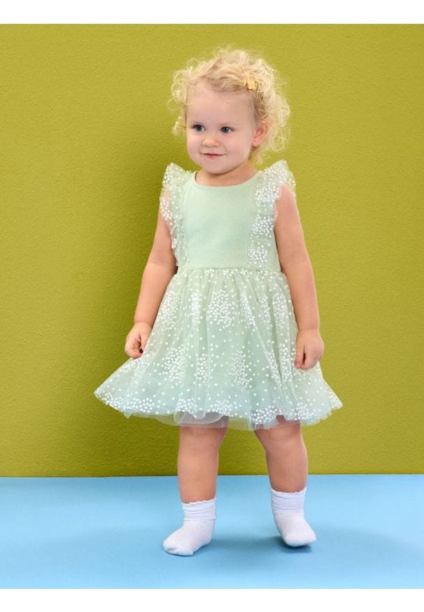 Sinsay - Sukienka babydoll z tiulowym dołem - zielony. Kolor: zielony. Materiał: tiul