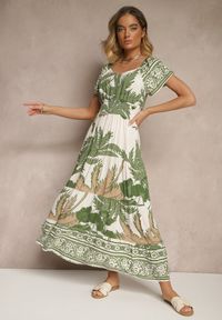 Renee - Zielona Sukienka Rozkloszowana z Wiskozy w Boho Wzór Elliseira. Okazja: na co dzień, na imprezę. Kolor: zielony. Materiał: wiskoza. Długość rękawa: krótki rękaw. Sezon: lato. Typ sukienki: proste. Styl: boho #3