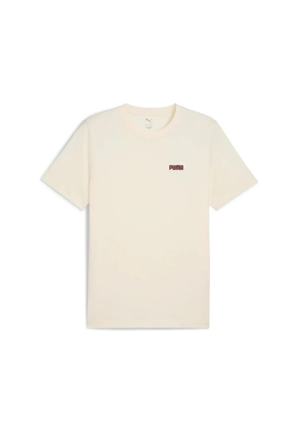 Koszulka na co dzień Męska Puma T-Shirt Bawełniana Sportowa. Kolor: beżowy, biały, wielokolorowy. Materiał: bawełna. Wzór: haft. Sport: bieganie
