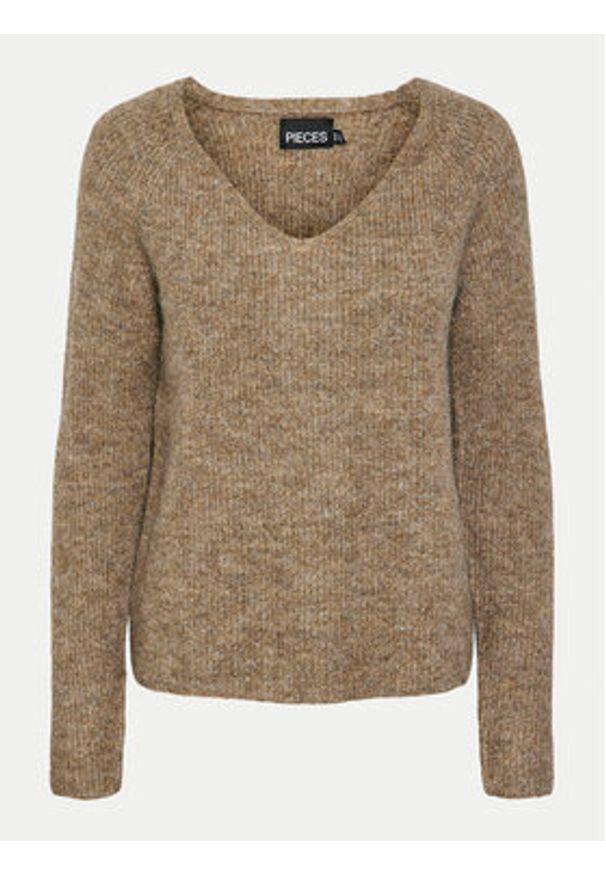 Pieces Sweter Ellen 17114251 Brązowy Regular Fit. Kolor: brązowy. Materiał: syntetyk