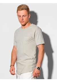 Ombre Clothing - T-shirt męski bawełniany S1384 - szary - XXL. Kolor: szary. Materiał: bawełna. Długość: długie. Styl: klasyczny, sportowy