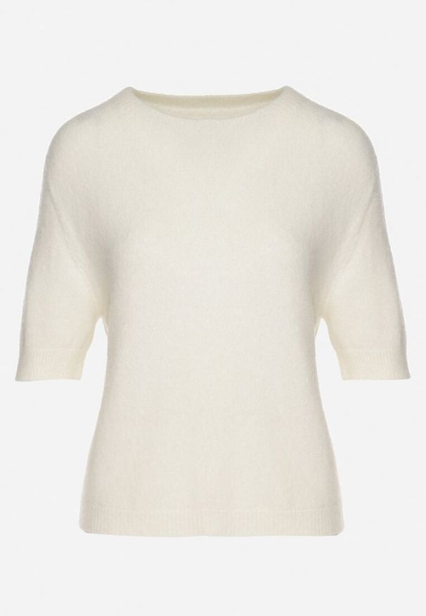 Born2be - Jasnobeżowy Sweter z Wełną z Krótkim Rękawem Dannoria. Okazja: na co dzień. Kolor: beżowy. Materiał: wełna. Długość rękawa: krótki rękaw. Długość: krótkie. Styl: casual, elegancki