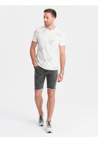 Ombre Clothing - Męskie jeansowe szorty z podwiniętymi nogawkami – szare V3. Okazja: na co dzień. Kolor: szary. Materiał: jeans. Długość: krótkie. Wzór: aplikacja, ze splotem. Sezon: lato. Styl: casual, elegancki