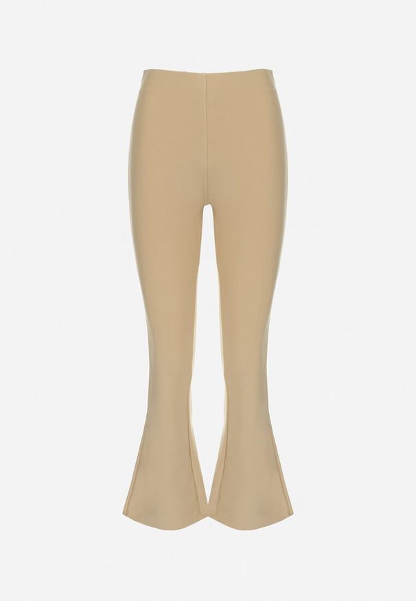 Born2be - Beżowe Spodnie Dzwony Kostemus. Kolor: beżowy. Materiał: dzianina. Wzór: gładki. Styl: elegancki