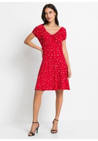 bonprix - Sukienka z dżerseju z nadrukiem. Kolor: czerwony. Materiał: jersey. Wzór: nadruk #1