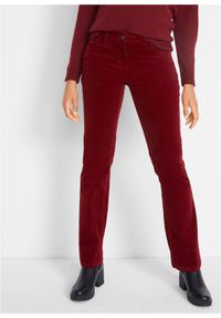bonprix - Spodnie sztruksowe ze stretchem o kroju bootcut. Kolor: czerwony. Materiał: sztruks #1