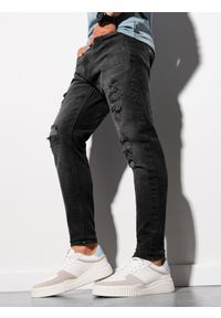 Ombre Clothing - Spodnie męskie jeansowe z dziurami SLIM FIT P1025 - czarne - XXL. Kolor: czarny. Materiał: jeans. Styl: młodzieżowy