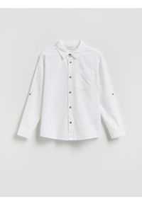 Reserved - Bawełniana koszula z lnem - biały. Kolor: biały. Materiał: bawełna, len #1