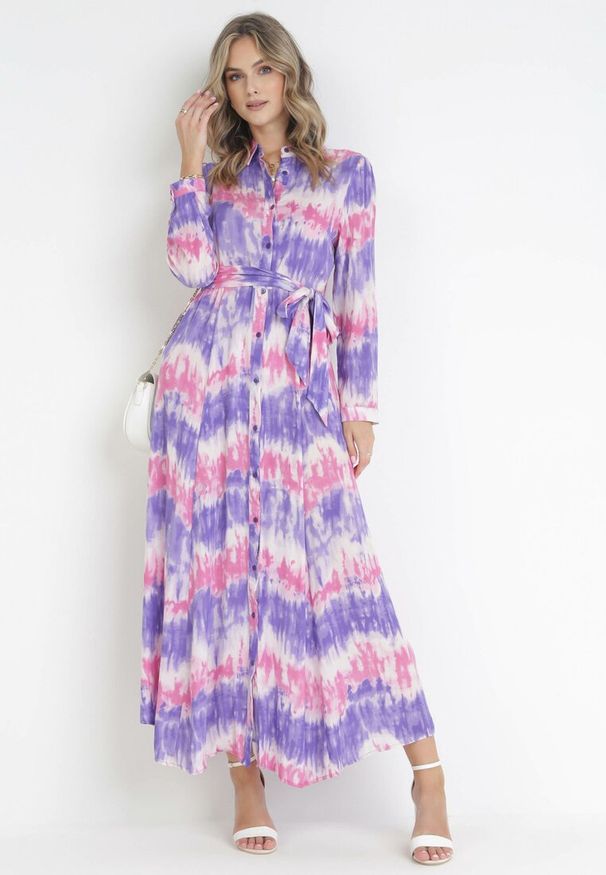 Born2be - Fioletowa Sukienka Nephohsa. Kolor: fioletowy. Materiał: materiał. Długość rękawa: długi rękaw. Typ sukienki: koszulowe. Styl: elegancki. Długość: maxi