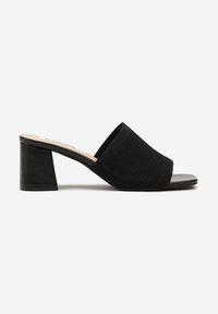 Born2be - Czarne Klapki na Słupku z Szydełkową Cholewką Idalana. Okazja: na co dzień, na spacer. Kolor: czarny. Materiał: jeans. Obcas: na słupku. Styl: casual, elegancki. Wysokość obcasa: średni #4