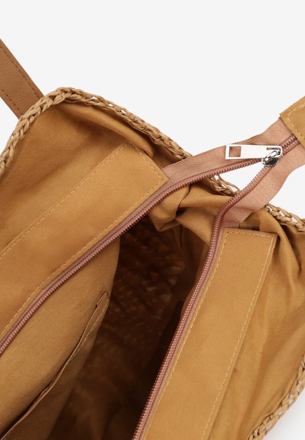 Born2be - Ciemnobeżowa Torebka na Ramię z Plecionki w Stylu Boho Liramirae. Kolor: beżowy. Sezon: lato. Styl: boho. Rodzaj torebki: na ramię