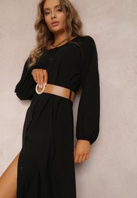 Renee - Czarna Sukienka Palane. Kolor: czarny. Materiał: materiał. Wzór: aplikacja, gładki. Styl: klasyczny. Długość: maxi