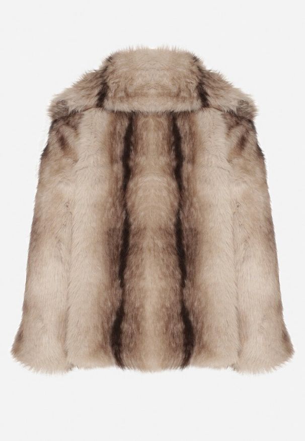 Born2be - Beżowa Kurtka Futerko z Jednorzędowym Zapięciem i Szerokim Kołnierzem Tesella. Okazja: na co dzień. Kolor: beżowy. Materiał: futro. Styl: casual, elegancki