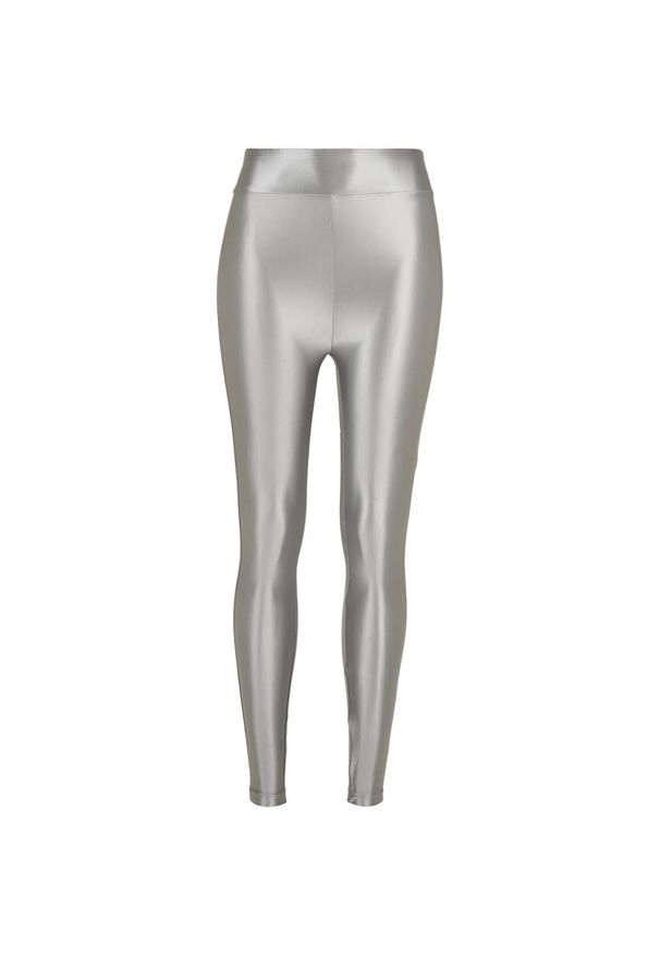 Urban Classics - Metaliczne, Błyszczące Legginsy Z Wysoką Talią Dla Kobiet. Kolor: szary. Sport: turystyka piesza