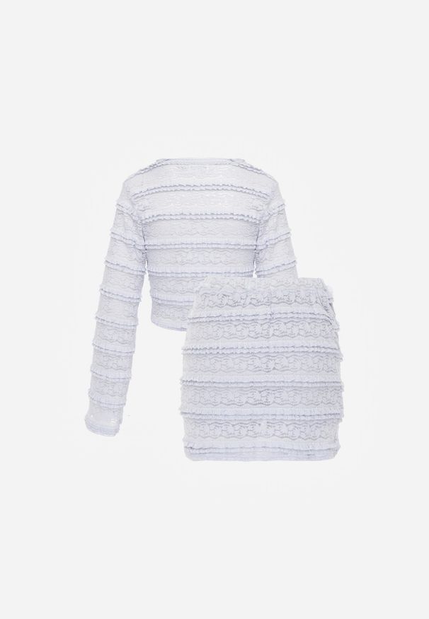 Born2be - Niebieski Koronkowy Komplet Bluzka z Długim Rękawem i Spódnico-Spodenki Lupeiros. Kolor: niebieski. Materiał: koronka