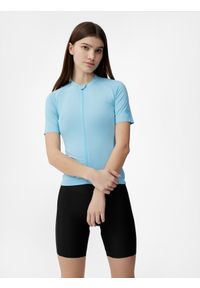 4f - Koszulka rowerowa szosowa damska. Kolor: niebieski. Materiał: skóra, materiał, dzianina. Długość rękawa: krótki rękaw. Sport: kolarstwo, fitness #1