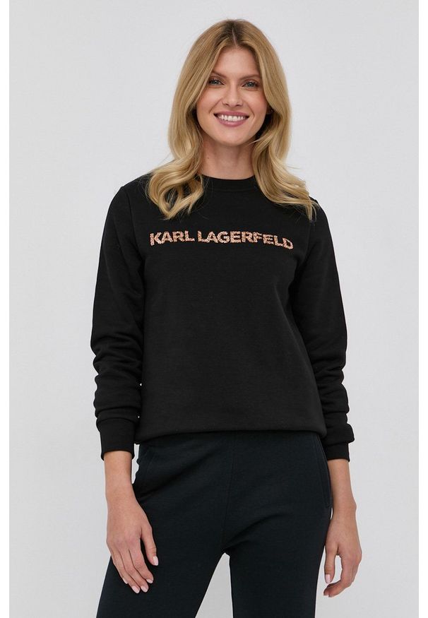 Karl Lagerfeld Bluza 216W1810 damska kolor czarny z aplikacją. Kolor: czarny. Długość rękawa: długi rękaw. Długość: długie. Wzór: aplikacja
