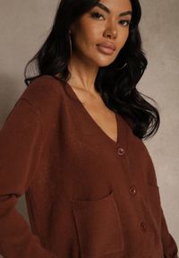 Renee - Brązowy Kardigan na Guziki z Domieszką Kaszmiru Vetiella. Okazja: na co dzień. Kolor: brązowy. Materiał: kaszmir. Styl: casual, elegancki #2