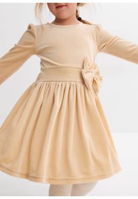 bonprix - Sukienka aksamitna. Typ kołnierza: kokarda. Kolor: beżowy #2