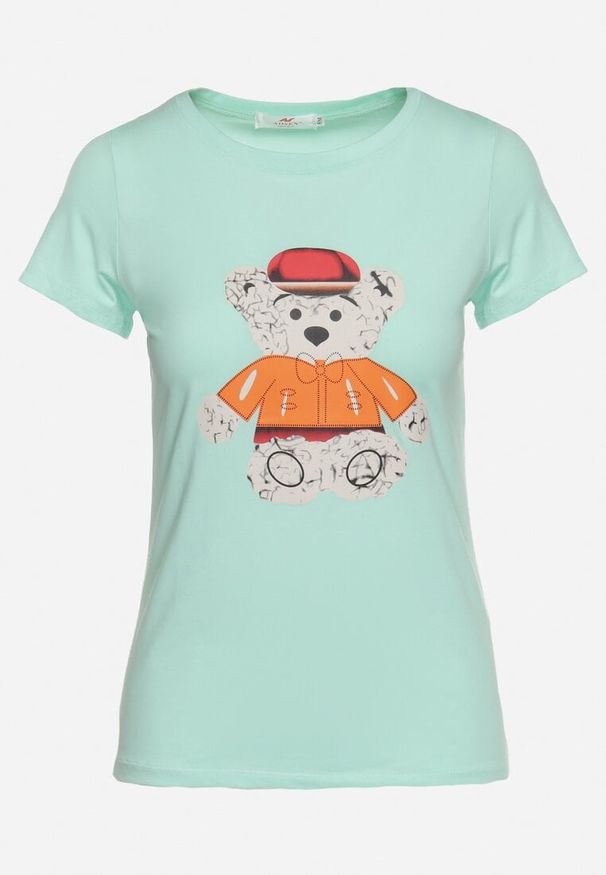 Born2be - Miętowy T-shirt Bawełniany z Nadrukiem Rusolia. Okazja: na co dzień, na spotkanie biznesowe, do pracy. Kolor: miętowy. Materiał: bawełna. Wzór: nadruk. Styl: biznesowy, klasyczny, casual