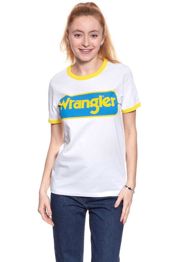 Wrangler - WRANGLER T SHIRT DAMSKI B&Y RINGER TEE WHITE W7C42FK12 112131689. Wzór: nadruk, kolorowy
