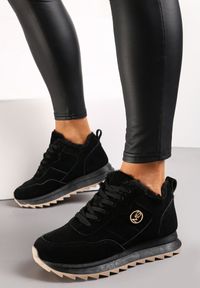 Renee - Czarne Ocieplane Sneakersy na Platformie Appopis. Okazja: na co dzień. Kolor: czarny. Obcas: na platformie #4
