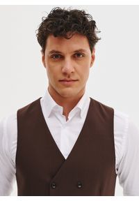 Pako Lorente - PAKO LORENTE - Brązowa dwurzędowa kamizelka męska. Kolor: brązowy. Materiał: wełna, poliester, wiskoza, elastan. Styl: elegancki, młodzieżowy #8