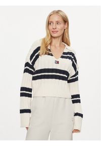 Tommy Jeans Sweter DW0DW17321 Écru Boxy Fit. Materiał: syntetyk