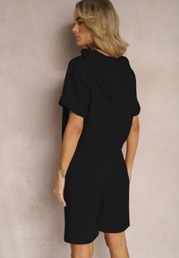 Renee - Czarny Komplet Dresowy Bluza z Kapturem i Krótkimi Rękawami oraz Szorty Choana. Kolor: czarny. Materiał: dresówka