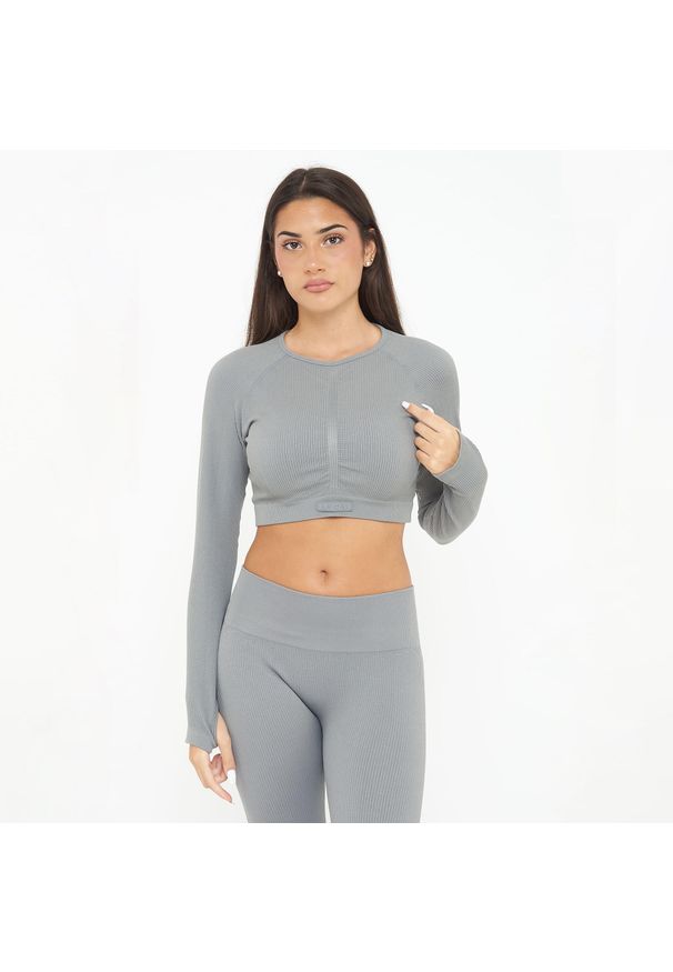 LEGEA - Koszulka Crop Top treningowa IMALA długie rękawy. Kolor: szary. Materiał: nylon, elastan. Długość rękawa: długi rękaw. Długość: długie