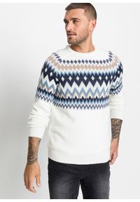 bonprix - Sweter w norweski wzór, z poliestru z recyklingu. Kolor: biały. Materiał: poliester. Wzór: prążki #1