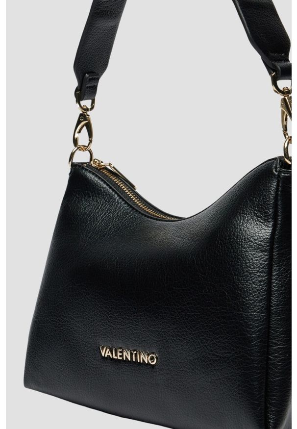 Valentino by Mario Valentino - VALENTINO Czarna damska torebka Kalimba Hobo Bag z saszetką. Kolor: czarny. Wzór: paski. Materiał: skórzane. Styl: elegancki