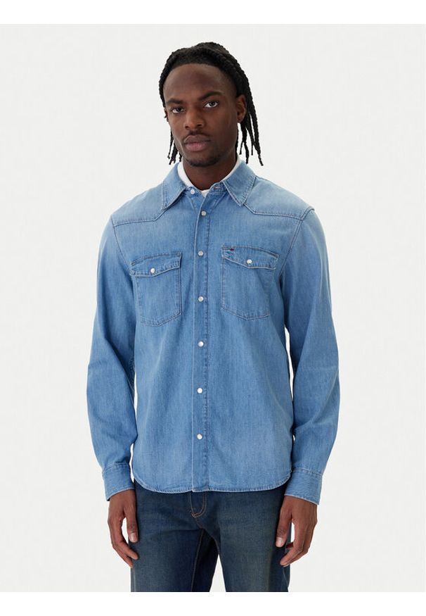 Tommy Jeans Koszula jeansowa Western DM0DM23029 Niebieski Regular Fit. Kolor: niebieski. Materiał: bawełna