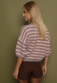 Born2be - Brązowy Sweter z Wełną i Bufiastymi Rękawami w Paski Kaonne. Okazja: na co dzień. Kolor: brązowy. Materiał: wełna. Wzór: paski. Styl: casual, elegancki #6