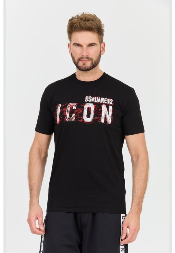 DSQUARED2 Czarny męski t-shirt Icon Scribble Cool Fit Tee, Rozmiar XL. Kolor: czarny