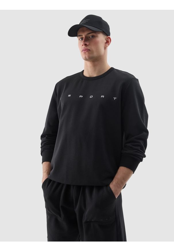 4f - 4F Bluza dresowa nierozpinana bez kaptura męska - czarna L. Okazja: na co dzień. Typ kołnierza: bez kaptura. Kolor: czarny. Materiał: dresówka. Wzór: gładki, nadruk, ze splotem, napisy. Styl: klasyczny, sportowy, casual