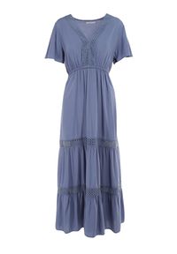 Born2be - Niebieska Sukienka Selphie. Kolor: niebieski. Materiał: koronka, tkanina. Długość rękawa: krótki rękaw. Wzór: koronka, aplikacja, ażurowy. Sezon: lato. Długość: midi #5