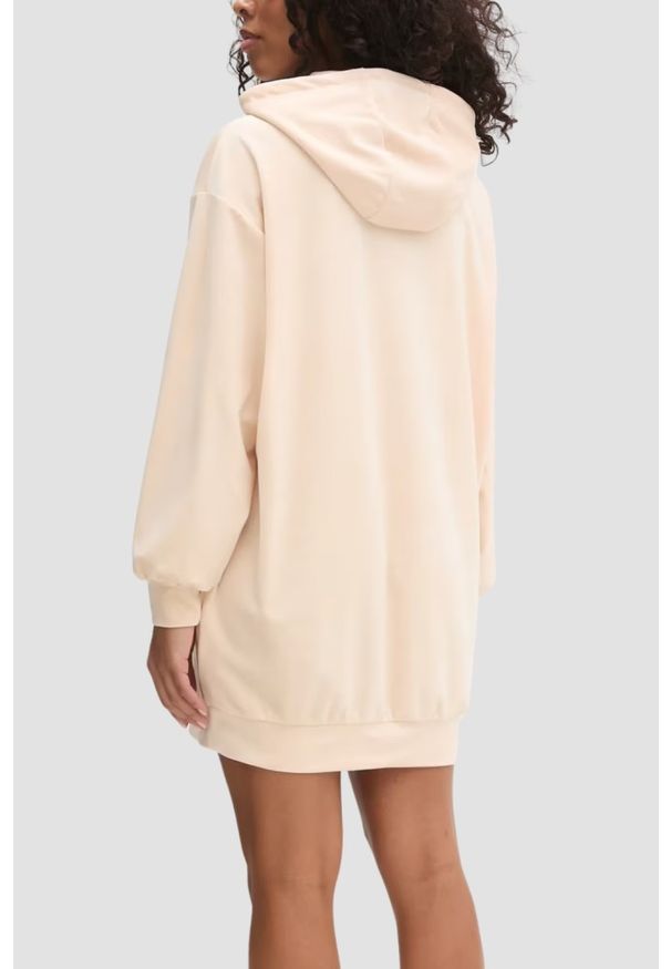 Guess - GUESS Beżowa damska długa welurowa bluza Couture. Kolor: beżowy. Materiał: welur. Długość: długie