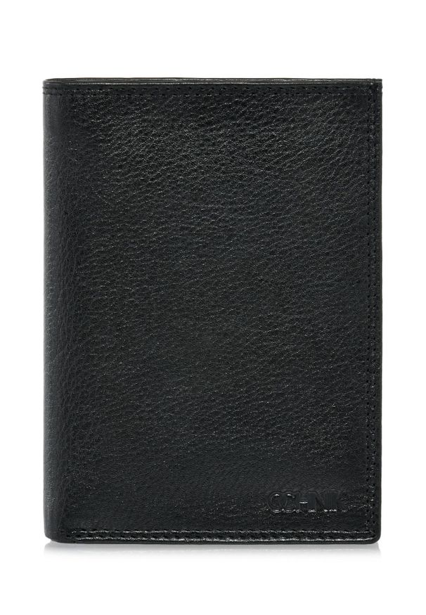 Ochnik - Czarny skórzany niezapinany portfel męski. Kolor: czarny. Materiał: skóra