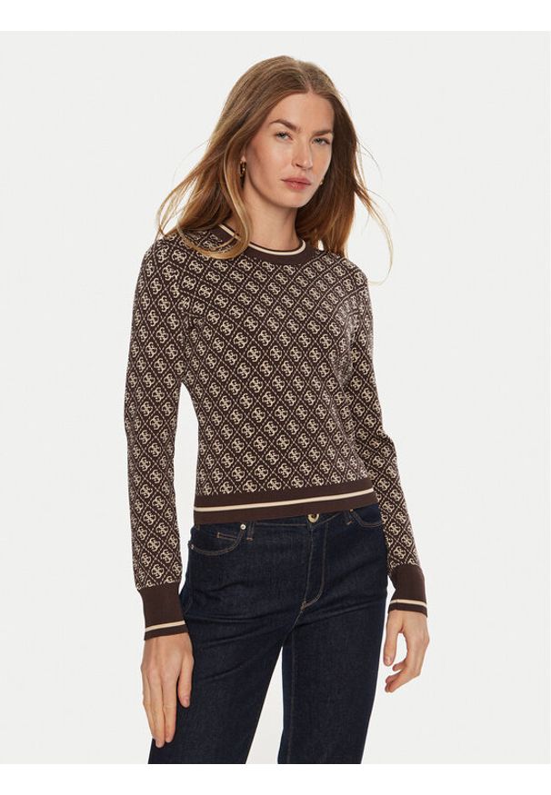 Guess Sweter Lise W4BR21 Z37K0 Brązowy Slim Fit. Kolor: brązowy. Materiał: wiskoza, syntetyk